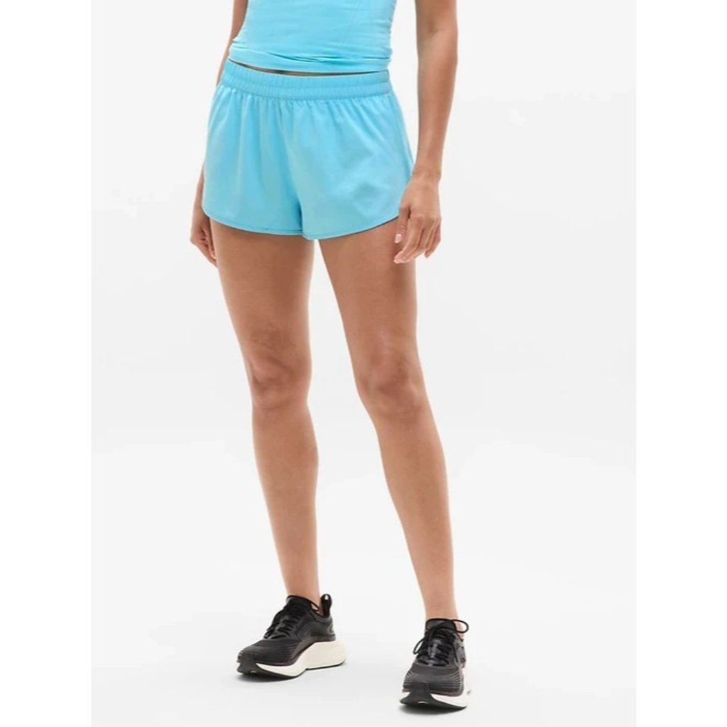 Athleta M Speedwork Mid Rise 2 1/2" Run Short Medium Aqua Blue